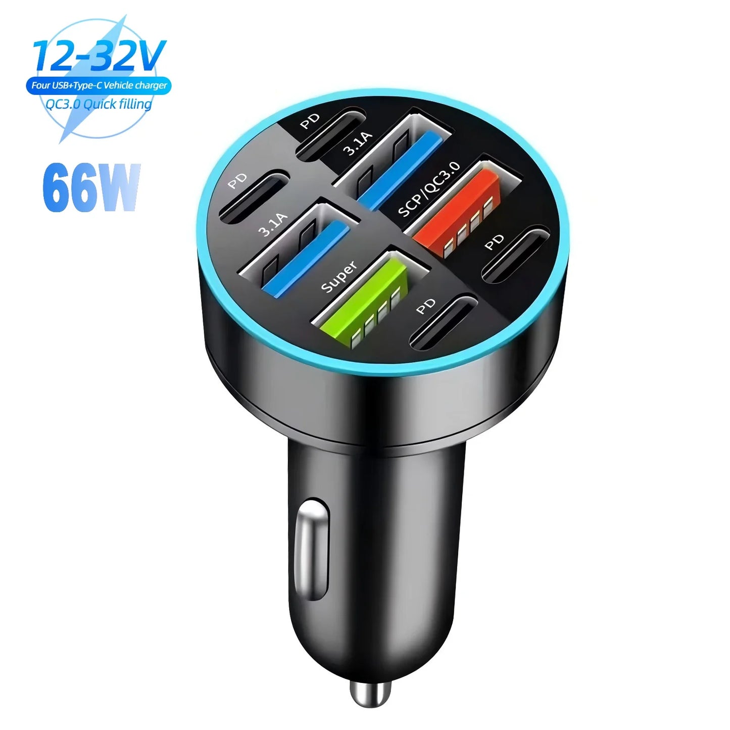 ८ पोर्ट ४USB ४PD ६६W कार चार्जर PD टाइप C फास्ट चार्जिङ अटो मोबाइल फोन एडाप्टर आईफोन सामसुङ हुवावे शाओमी QC ३.० को लागि