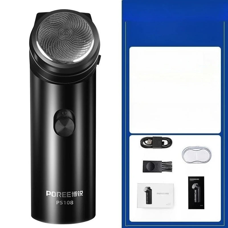 POREE PS108 २०२५ पुरुषहरूको उच्च शक्ति सिक्स-ब्लेड ब्लेड USB चार्जिङ क्लासिक सिंगल-हेड शेभरको लागि नयाँ मिनी पोर्टेबल इलेक्ट्रिक शेभर
