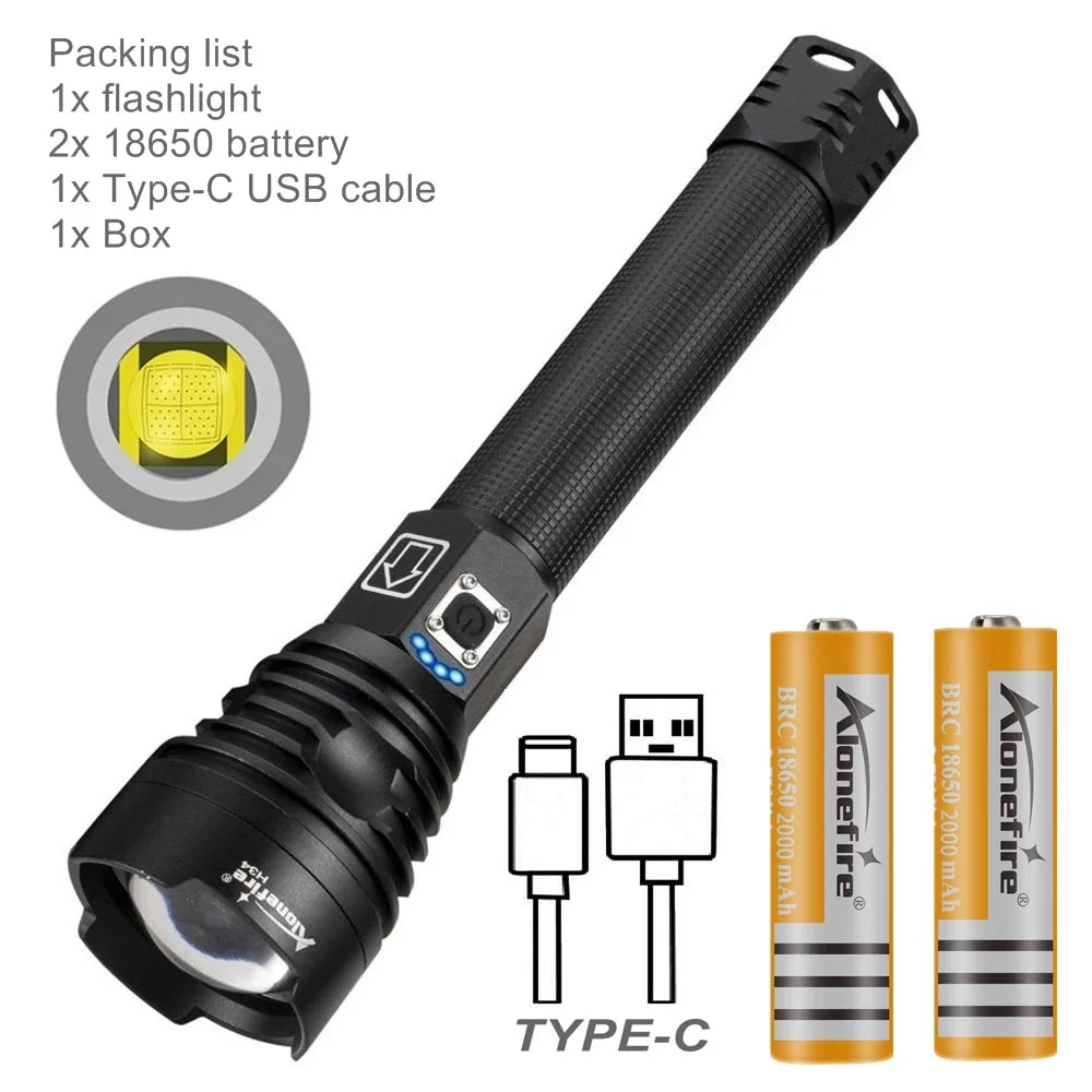 ५०००लुमेन P९० एलईडी जुम शक्तिशाली टर्चलाइट USB रिचार्जेबल हाई पावर आउटडोर पेट्रोल क्याम्पिङ हन्टिङ हाइकिङ स्ट्रङ्ग लाइट टर्च
