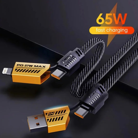 Huawei Redmi Samsung iPhone 16-12 11 ट्राभल वाल पोर्टेबल USBC डाटा कर्ड फोनको लागि ४ इन १ USB टाइप C केबल ६A फास्ट चार्जिङ