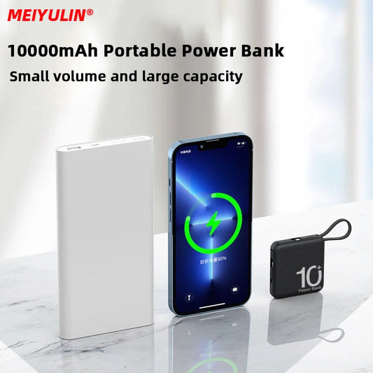 10000mAh Power Bank Large Capacity External Battery Built-in Type-C Cable 5000mAh Portable Lanyard Powerbank For iPhone Samsung