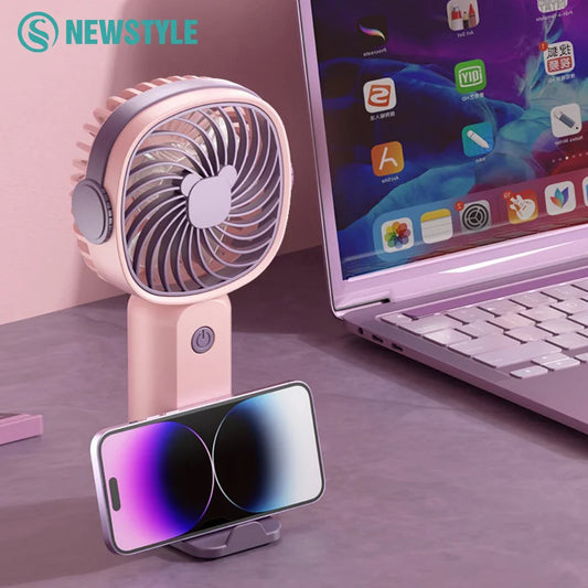पोर्टेबल मिनी फ्यान USB आउटडोर ह्यान्डहेल्ड फ्यान डेस्कटप फोन होल्डरको साथ ३ विन्ड समायोजन लामो समयसम्म काम गर्ने बहु-कार्यात्मक मिनी फ्यान