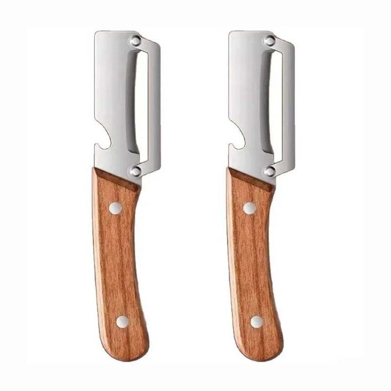 AB34-2 Pack 2 In 1 Multi Functional Vegetable Peeler With Bottle Opener And Wooden Handle Stainless Steel Blade Kitchen Tool