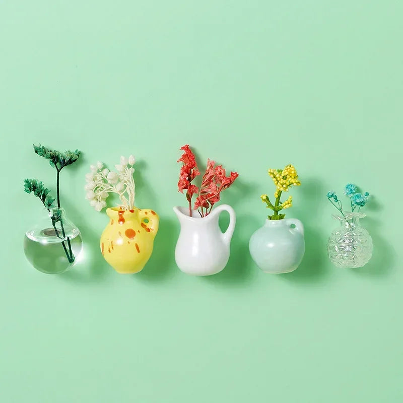 Small Fridge Magnet Decoration Mini Ceramic Vase Micro Landscape Ornament Fridge Cute Magnets Place Flower Arrangements