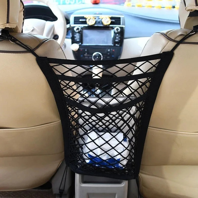 Car Storage Net Bag Between Seats Car Divider Child Safety Net Pet Barrier Elastic Expandable Mesh Bag Car Interior Accessorie