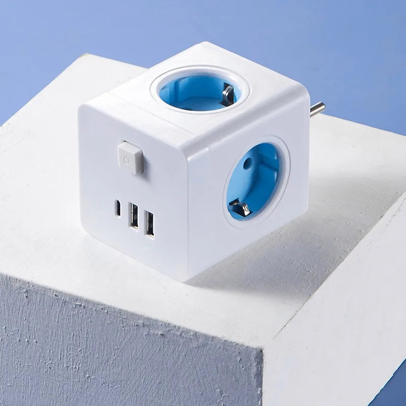 Travel Socket Cube Conversion Socket Wall Mounted Outlet European Standard Usb Socket 1 To 4 Converter Fast Charging Protable