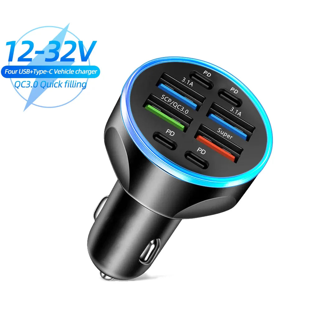 ८ पोर्ट ४USB ४PD ६६W कार चार्जर PD टाइप C फास्ट चार्जिङ अटो मोबाइल फोन एडाप्टर आईफोन सामसुङ हुवावे शाओमी QC ३.० को लागि