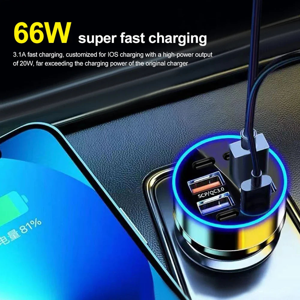 ८ पोर्ट ४USB ४PD ६६W कार चार्जर PD टाइप C फास्ट चार्जिङ अटो मोबाइल फोन एडाप्टर आईफोन सामसुङ हुवावे शाओमी QC ३.० को लागि