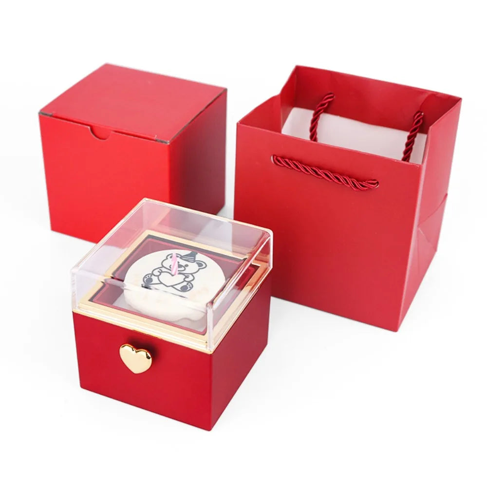 Creative Bear Flip Ring Box Creative Surprise Jewelry Box Mini Cake Automatic Flip Ring Case for Girlfriend Gift Surprise Box