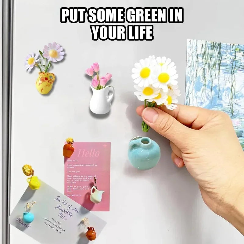 Small Fridge Magnet Decoration Mini Ceramic Vase Micro Landscape Ornament Fridge Cute Magnets Place Flower Arrangements