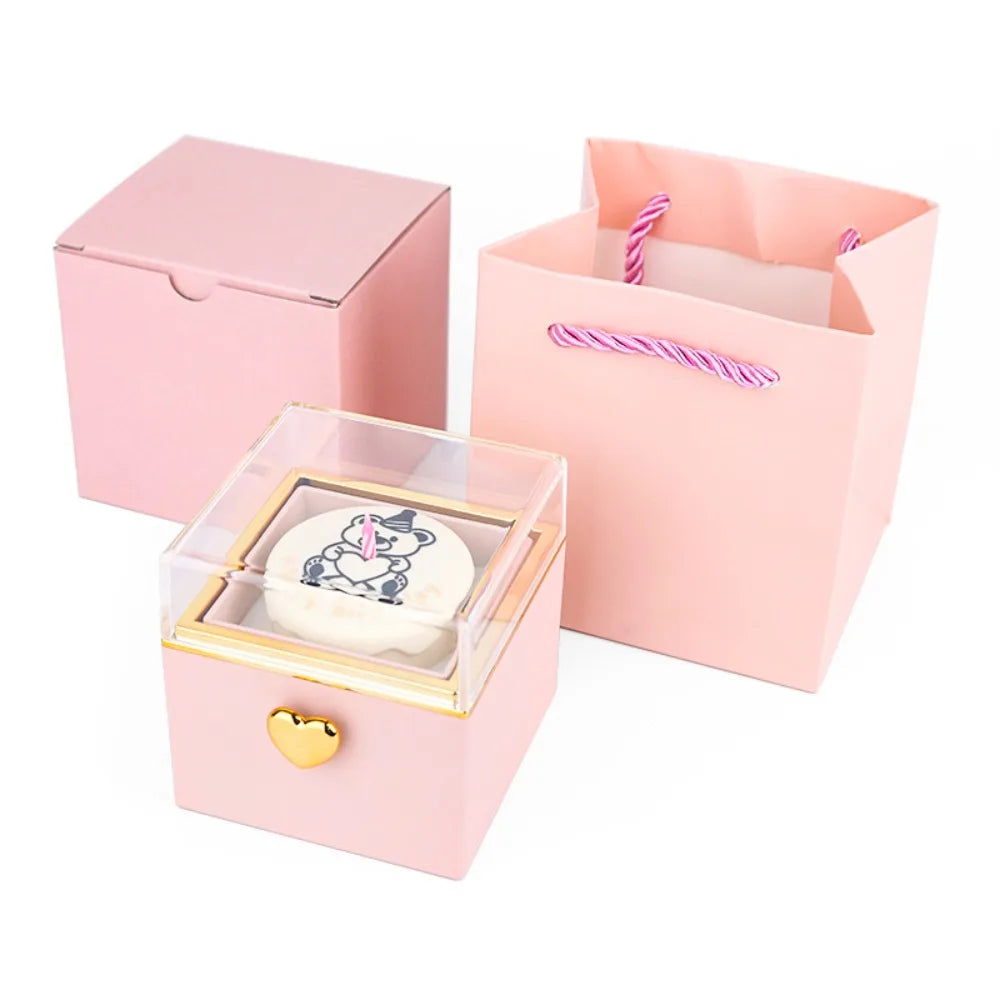 Creative Bear Flip Ring Box Creative Surprise Jewelry Box Mini Cake Automatic Flip Ring Case for Girlfriend Gift Surprise Box