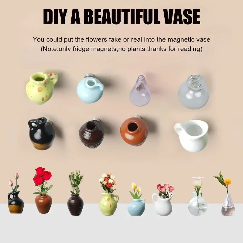 Small Fridge Magnet Decoration Mini Ceramic Vase Micro Landscape Ornament Fridge Cute Magnets Place Flower Arrangements