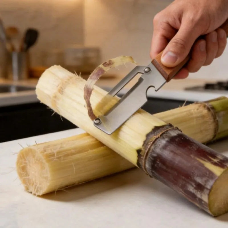 AB34-2 Pack 2 In 1 Multi Functional Vegetable Peeler With Bottle Opener And Wooden Handle Stainless Steel Blade Kitchen Tool