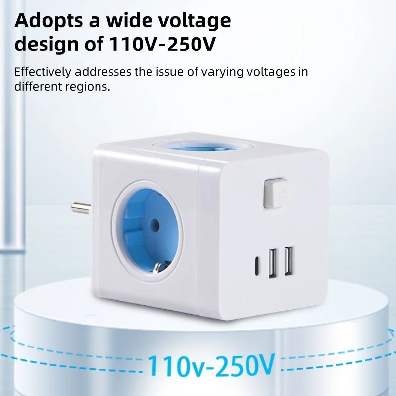 Travel Socket Cube Conversion Socket Wall Mounted Outlet European Standard Usb Socket 1 To 4 Converter Fast Charging Protable
