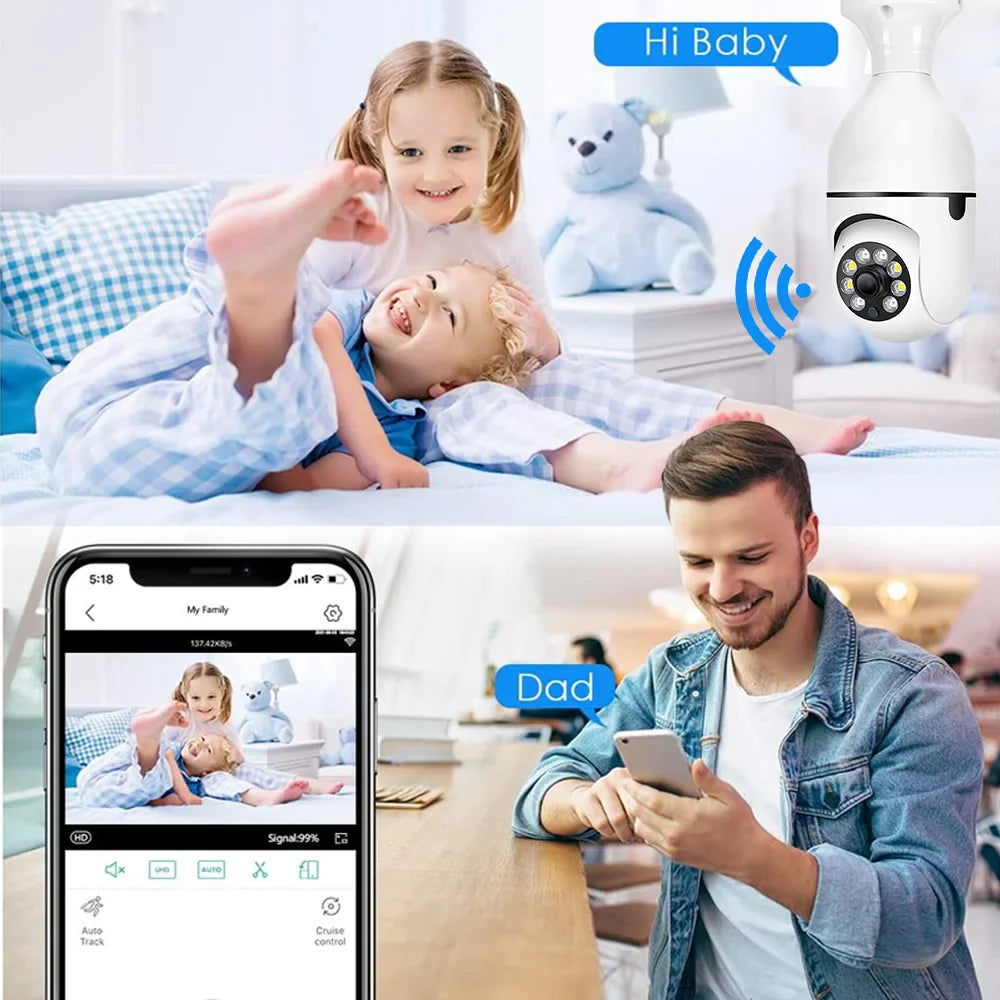 Intelligenc A6 बल्ब क्यामेरा हाई-डेफिनिशन नाइट भिजन सुरक्षा निगरानी ३६० डिग्री पानोरामिक इनडोर वायरलेस वाइफाइ क्यामेरा E27