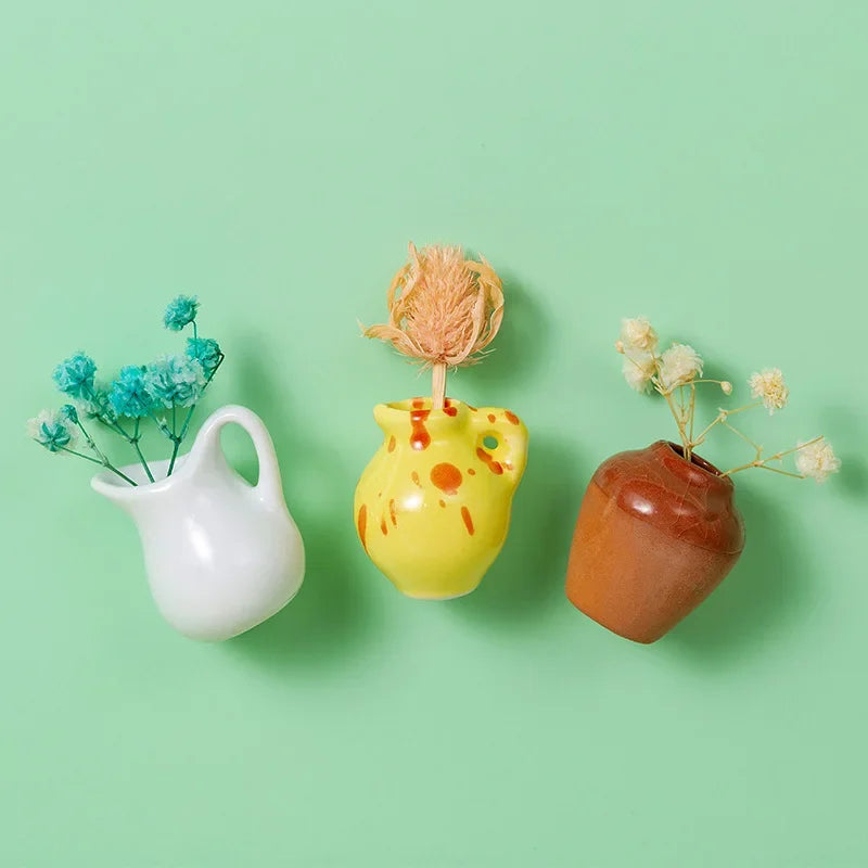 Small Fridge Magnet Decoration Mini Ceramic Vase Micro Landscape Ornament Fridge Cute Magnets Place Flower Arrangements