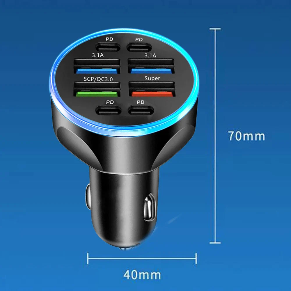 ८ पोर्ट ४USB ४PD ६६W कार चार्जर PD टाइप C फास्ट चार्जिङ अटो मोबाइल फोन एडाप्टर आईफोन सामसुङ हुवावे शाओमी QC ३.० को लागि