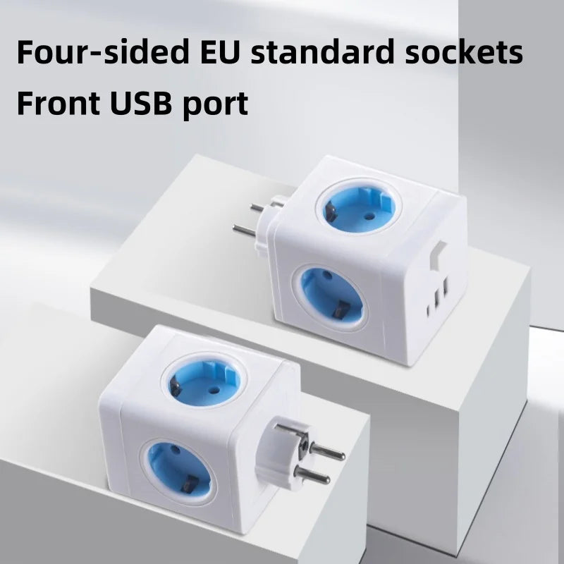 Travel Socket Cube Conversion Socket Wall Mounted Outlet European Standard Usb Socket 1 To 4 Converter Fast Charging Protable