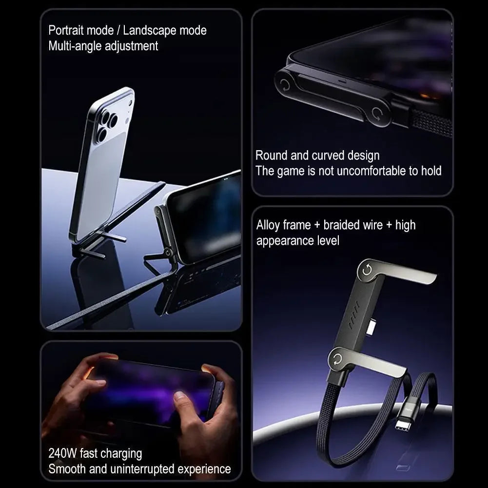 240W Type-C To Type C Cable Elbow Fast Charging Data Cable Foldable Stand Phone Holder For iPhone 17/16/15 For Samsung Charger