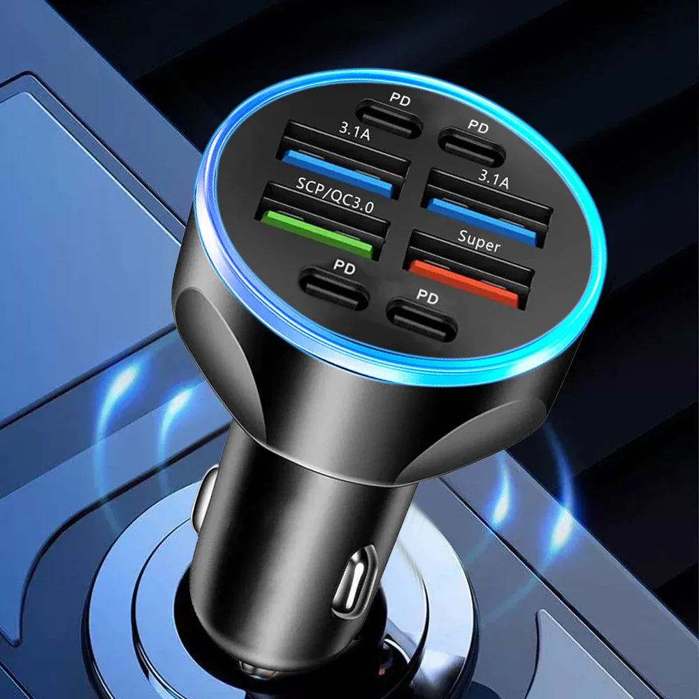 ८ पोर्ट ४USB ४PD ६६W कार चार्जर PD टाइप C फास्ट चार्जिङ अटो मोबाइल फोन एडाप्टर आईफोन सामसुङ हुवावे शाओमी QC ३.० को लागि