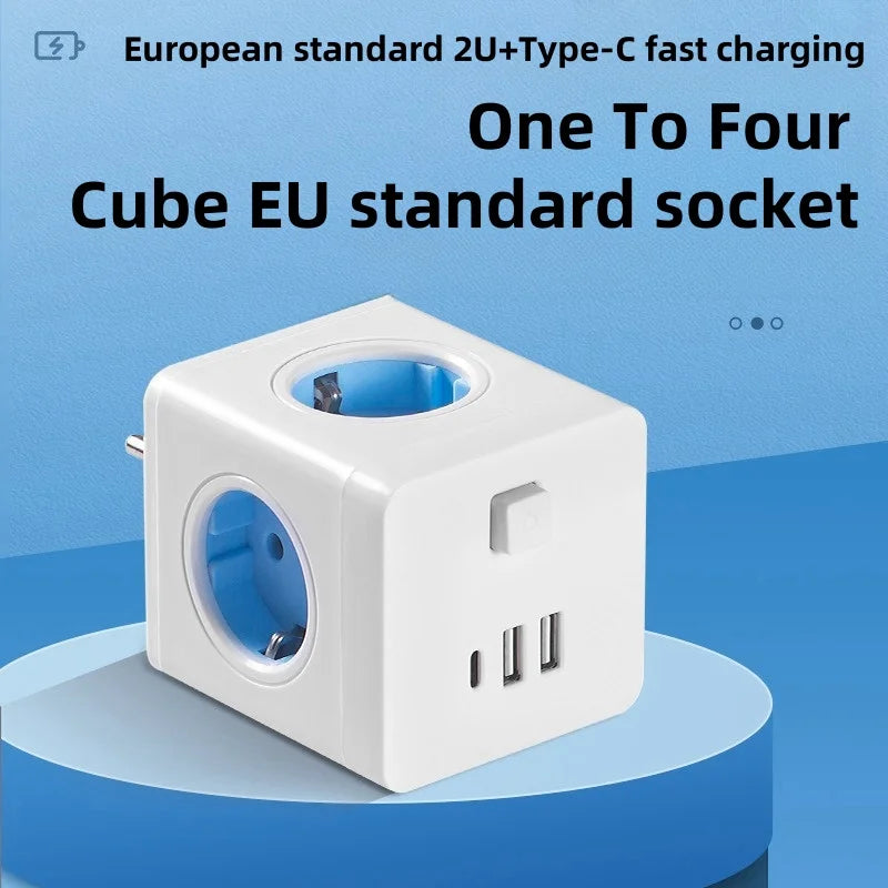 Travel Socket Cube Conversion Socket Wall Mounted Outlet European Standard Usb Socket 1 To 4 Converter Fast Charging Protable