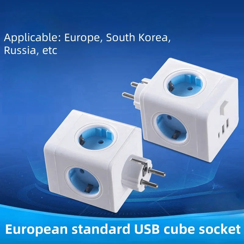Travel Socket Cube Conversion Socket Wall Mounted Outlet European Standard Usb Socket 1 To 4 Converter Fast Charging Protable