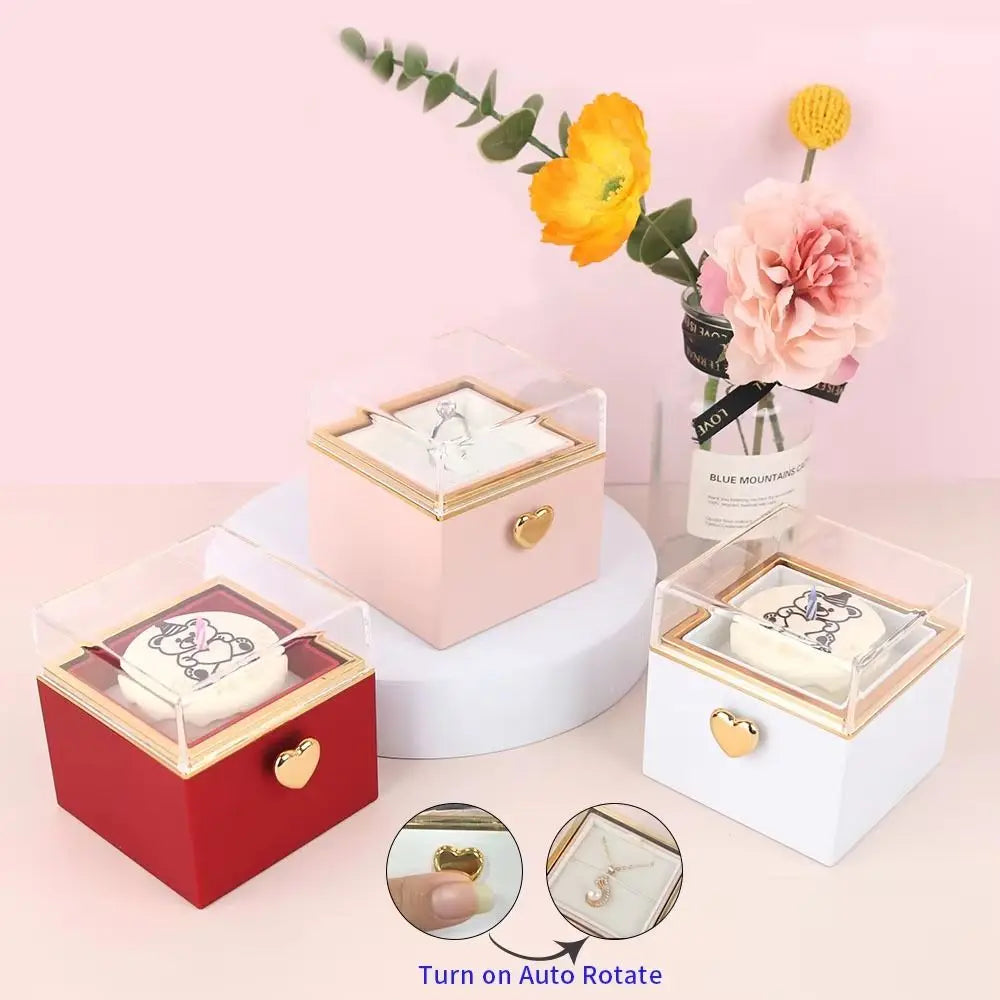 Creative Bear Flip Ring Box Creative Surprise Jewelry Box Mini Cake Automatic Flip Ring Case for Girlfriend Gift Surprise Box