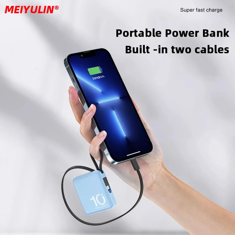 10000mAh Power Bank Large Capacity External Battery Built-in Type-C Cable 5000mAh Portable Lanyard Powerbank For iPhone Samsung