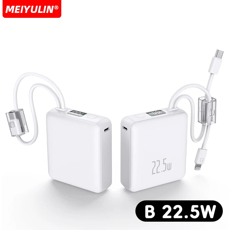 10000mAh Power Bank Large Capacity External Battery Built-in Type-C Cable 5000mAh Portable Lanyard Powerbank For iPhone Samsung