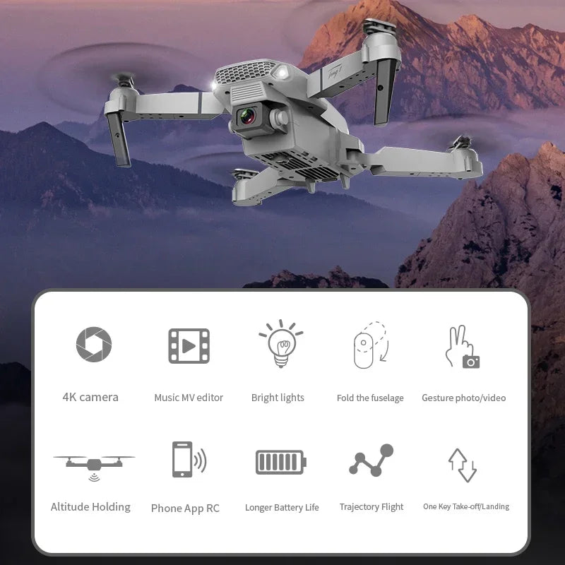 KBDFA २०२३ नयाँ E88 Pro WIFI FPV ड्रोन वाइड एंगल HD 4K 1080P क्यामेरा उचाइ होल्ड RC फोल्डेबल क्वाडकोप्टर ड्रोन हेलिकप्टर खेलौना उपहार