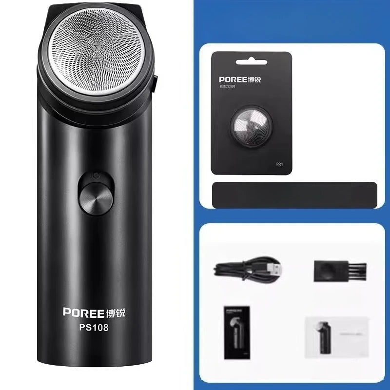 POREE PS108 २०२५ पुरुषहरूको उच्च शक्ति सिक्स-ब्लेड ब्लेड USB चार्जिङ क्लासिक सिंगल-हेड शेभरको लागि नयाँ मिनी पोर्टेबल इलेक्ट्रिक शेभर 