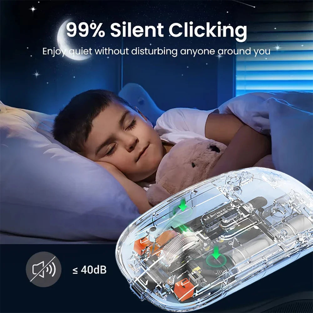 Tri-Mode Mouse Dual Bluetooth 5.0 Mouse 2.4G Wireless Mouse Transparent Mouse 2400DPI Silent Mouse 500mAh Rechargeable Mice